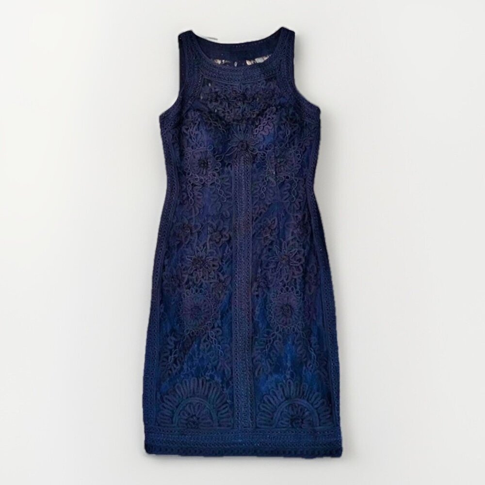 Sue Wong Sleeveless Navy Blue Lace Sheath Dress Size 4 Cocktail Event‎ Wedding